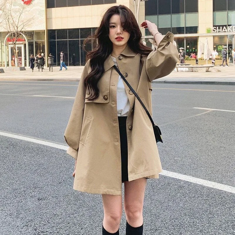 

Dust Coat Spring Outerwear Autumn Jacket 2023 New Loose Trench Thin Versatile Mid-length Early Outer Women Clothing Windbreaker