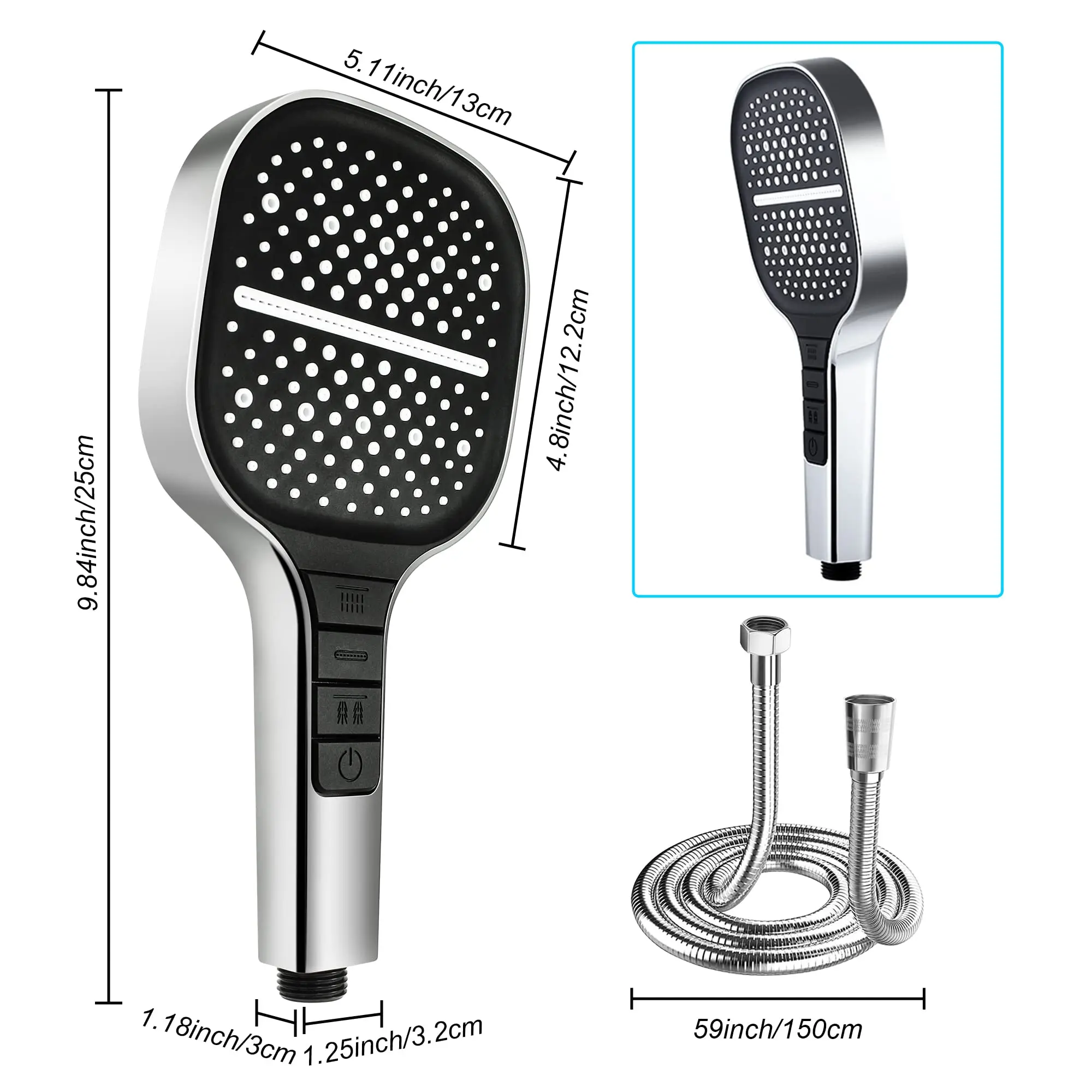 High Pressure Shower Head 7 Modes Adjustable Showerhead With Hose Saving Water One-Key Stop Spray Nozzle Bathroom Accessories 6
