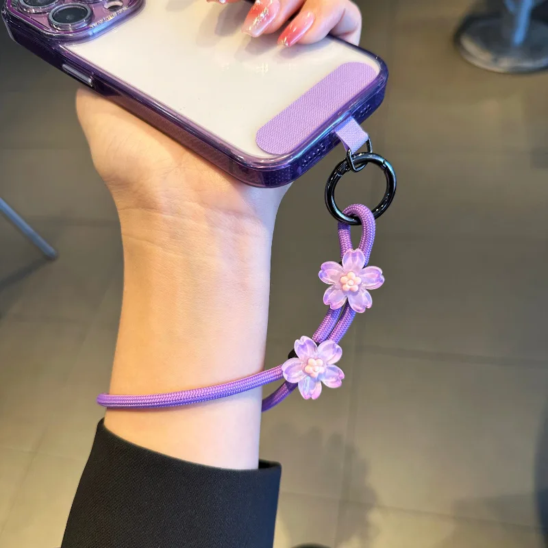 New Flower Phone Strap Lanyard Wrist Short Adjustable Cases For iPhone 16 Airpods Keys Cool Sweet Girl Gift Ins Korea Purple 1