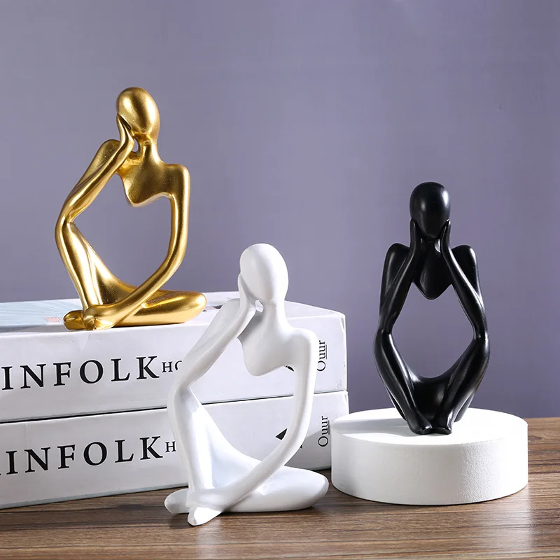

The Thinker Statue Ornaments Abstract Resin Sculpture Statues for Home Decor Modern Home Office Desktop Shelf Bookshelf Decor