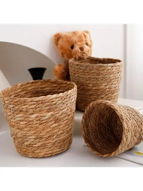 Rustic DIY Flower Arrangement Basket Grass Woven Multi-Functional Storage Basket Home Decorative Rural Style Wicker Basket 1