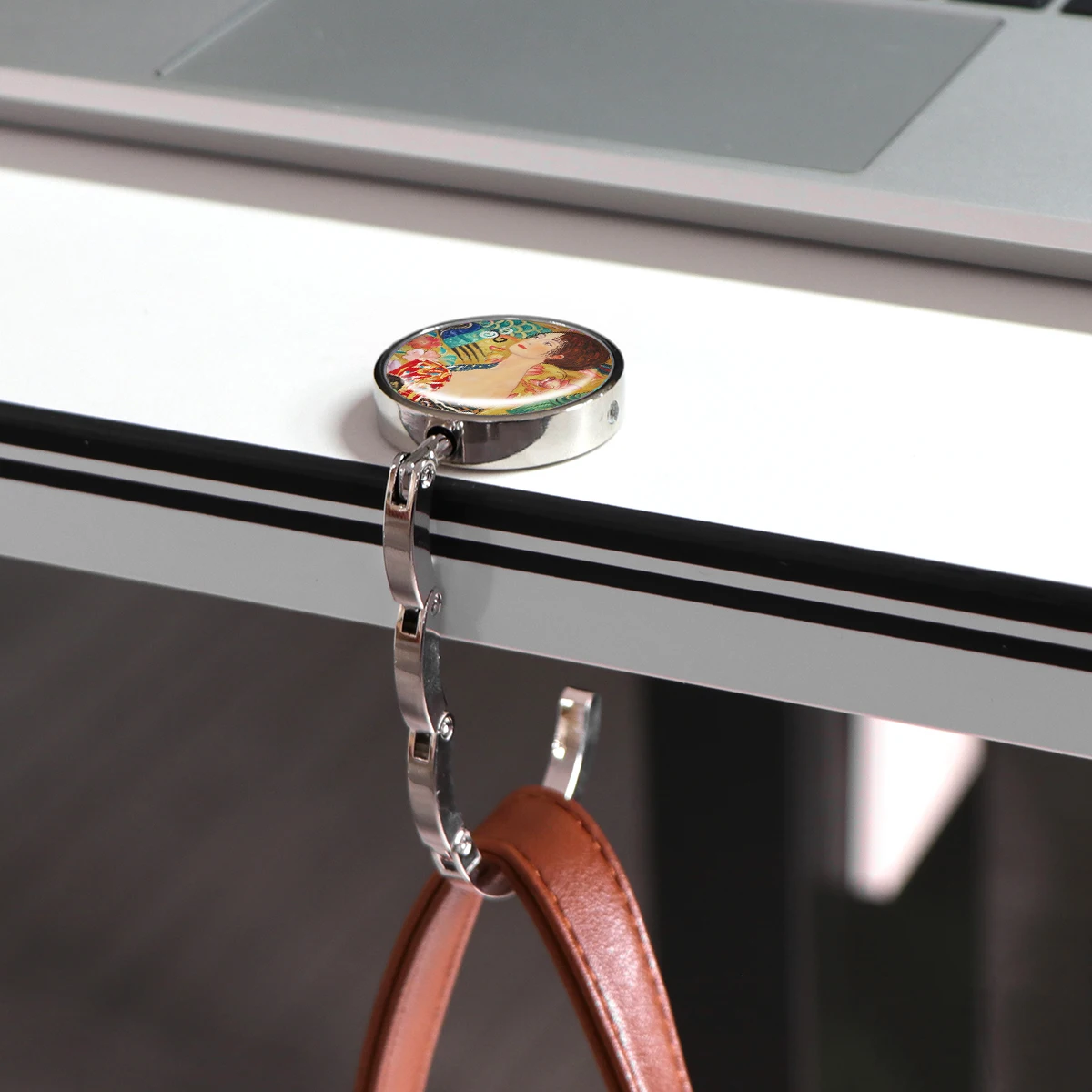 Handbag Hooks Oil Painting Style Folding Metal Table Bag Holders Portable Purse Hanger Accessories Non-Slip