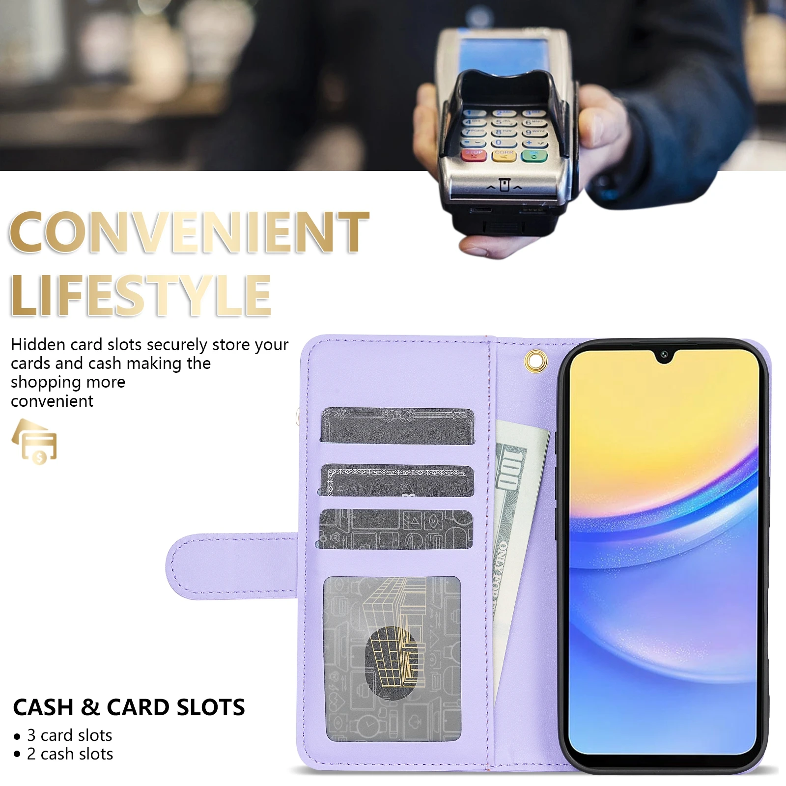Compact Leather Wallet Case with Fragrance Scent, Zipper, Card Slots, and Magnetic Closure