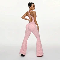 Women Leopard Sports Jumpsuits Flared Bodycon Tracksuits Crossover Bandage Yoga Workout Fitness Gym Training Athletic Tights - Image 2