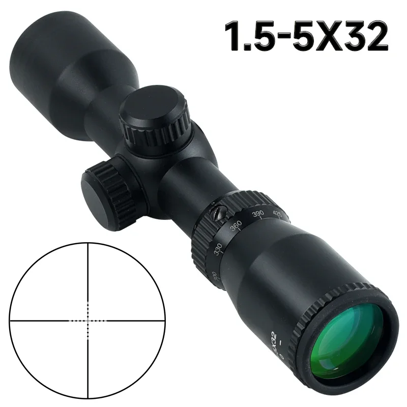 

1.5-5X32 Scope Crossbow Short Hunting Riflescope Illuminated Optical Sight Range Finder Reticle Fits 11mm/20mm Rail Mount