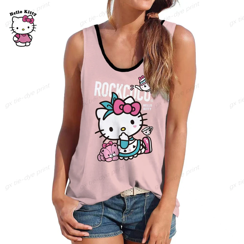 

Женская майка с круглым вырезом, без рукавов, с принтом «Hello Kitty»