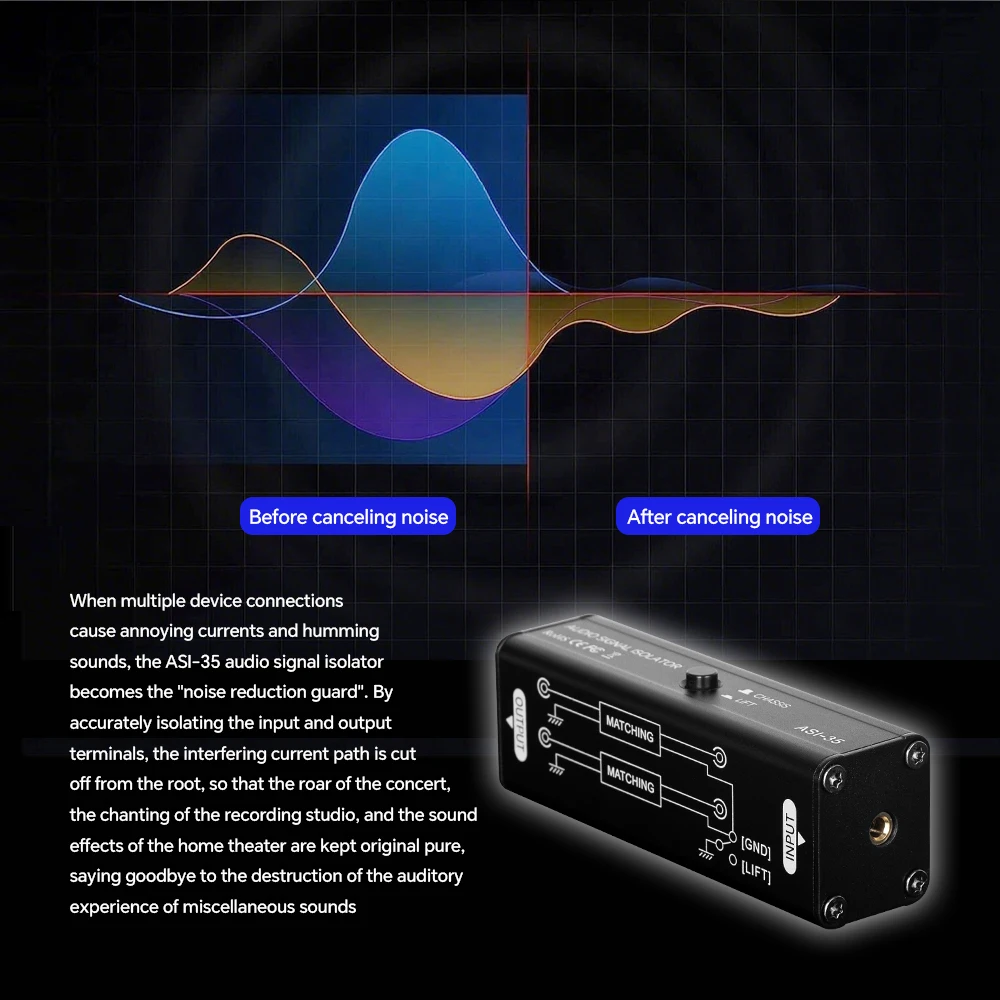 Professional Hum Eliminator Audio Signal Isolator Noise Filter Musical Portable 3.5MM AUX Ground Loop IsolatorAccessories