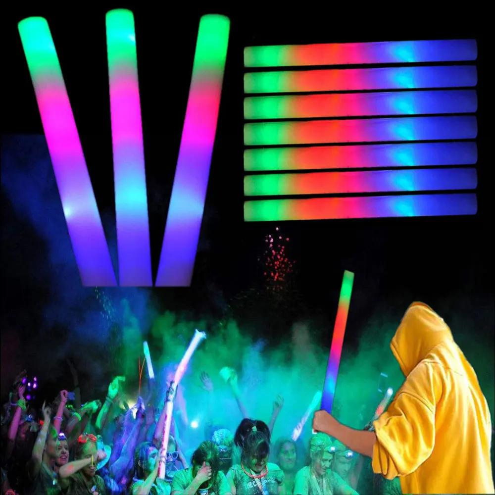 

12/15/20Pcs Bulk LED Colorful Glow Foam Sticks Cheer Tube RGB Glow in the Dark Light for Wedding Xmas Birthday Party Supplies