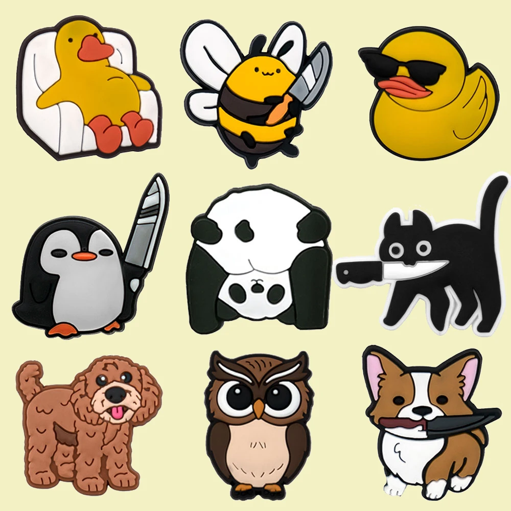 1/9 Stück niedliche Tier-Schuhanhänger, Ente, Hund, Katze, Panda, Schuhzubehör, Biene, Pinguin, Eule, Garten, Sandalen, Clog, Jeans, Geschenk für Frauen und Kinder