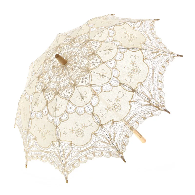 Bridal Lace Parasol Set Wedding Guests Gift Outdoor Handmade Detailed Full Cotton Victorian Lace Parasols Bride umbrella for Party Photograph
