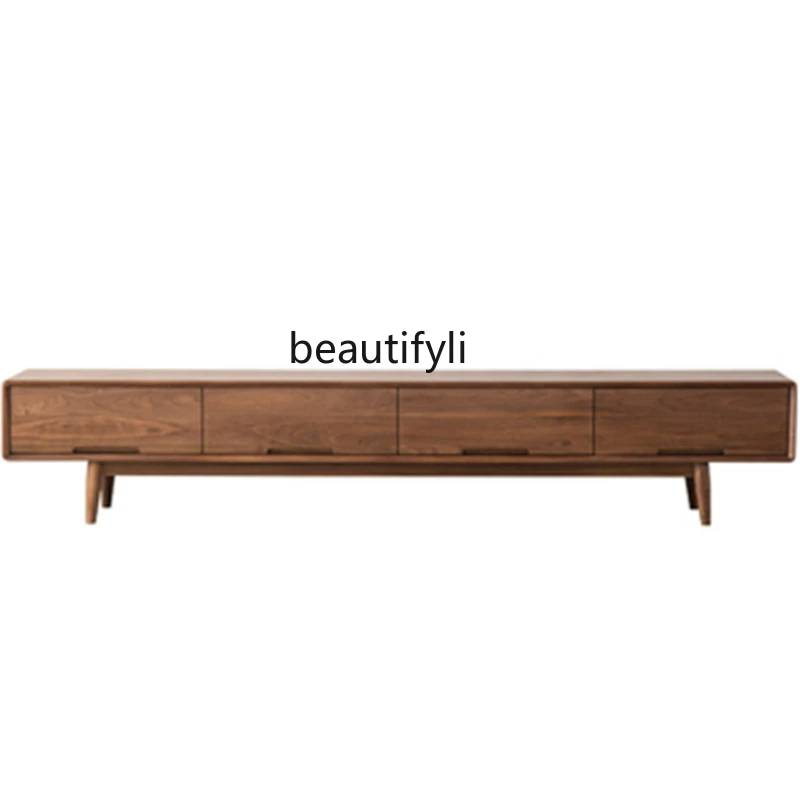 

Nordic Black Walnut Wooden TV Cabinet Modern Minimalist Living Room Side Cabinet Small Apartment Solid Wood Storage Locker