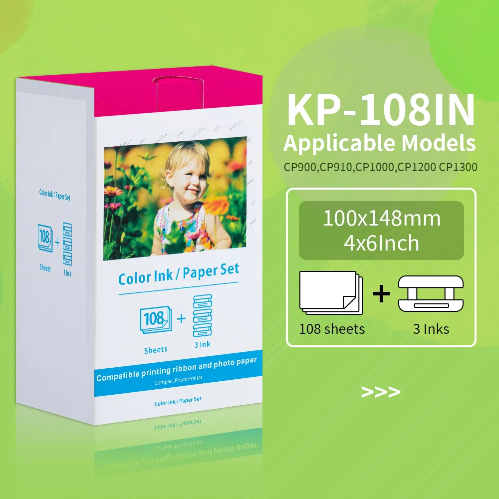 Kp-108in Compatible For Canon Color Ink And Paper Set 4 X 6 Or Rp