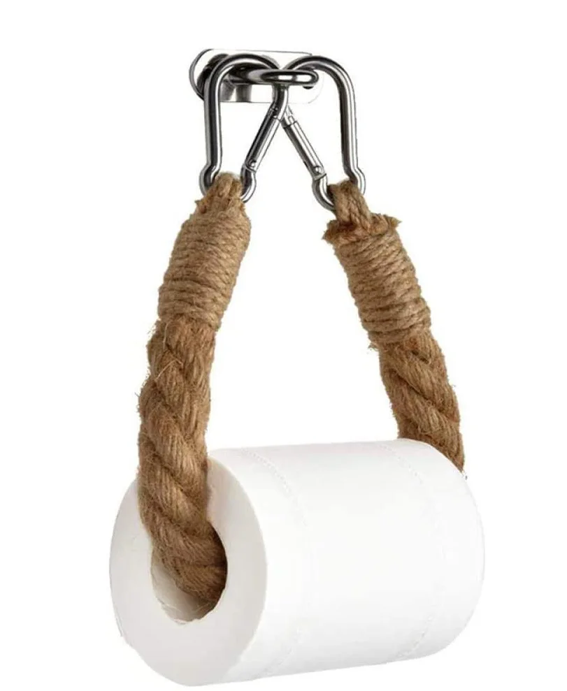 Creative Roll Paper Holder Bathroom Toilet Tissue Shelving 304 Stainless Steel Toilet Tissue Holder Hemp Rope