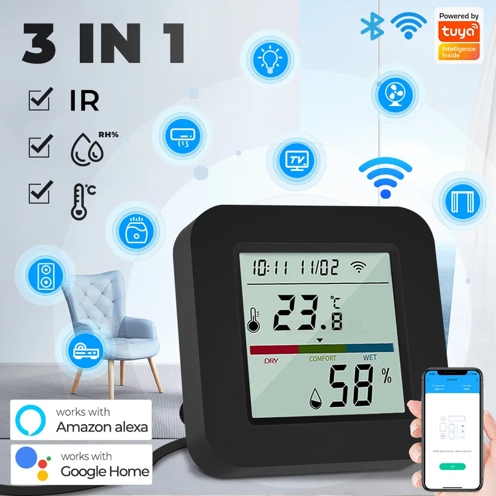 Tuya Smart Wifi Infrared Remote Temperature Humidity Sensor for Air Conditioner Fan TV Voice Control for Alexa Google Home Life