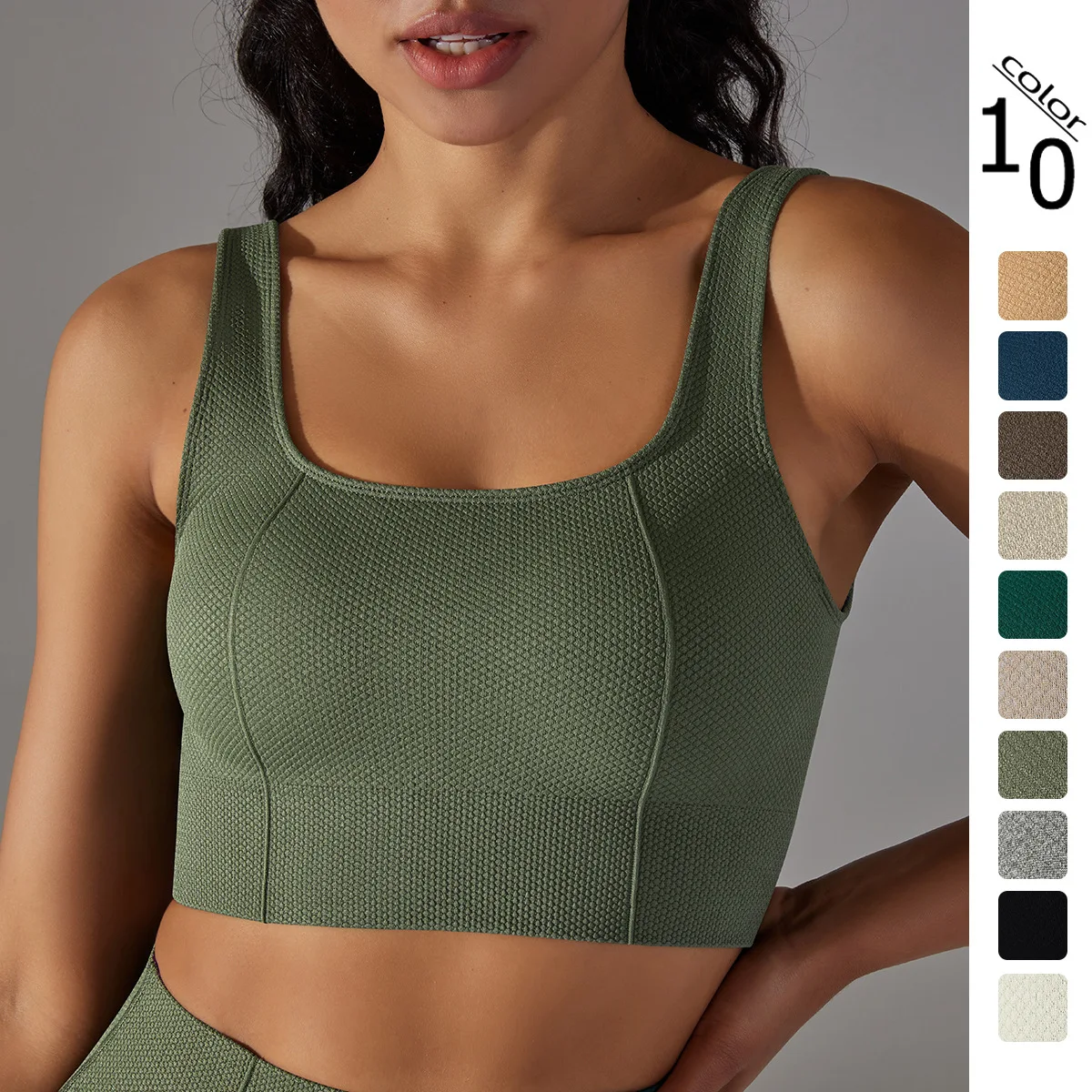 

Comfortable seamless knit solid color dot strap beautiful back bra sports running fitness suit vest for women