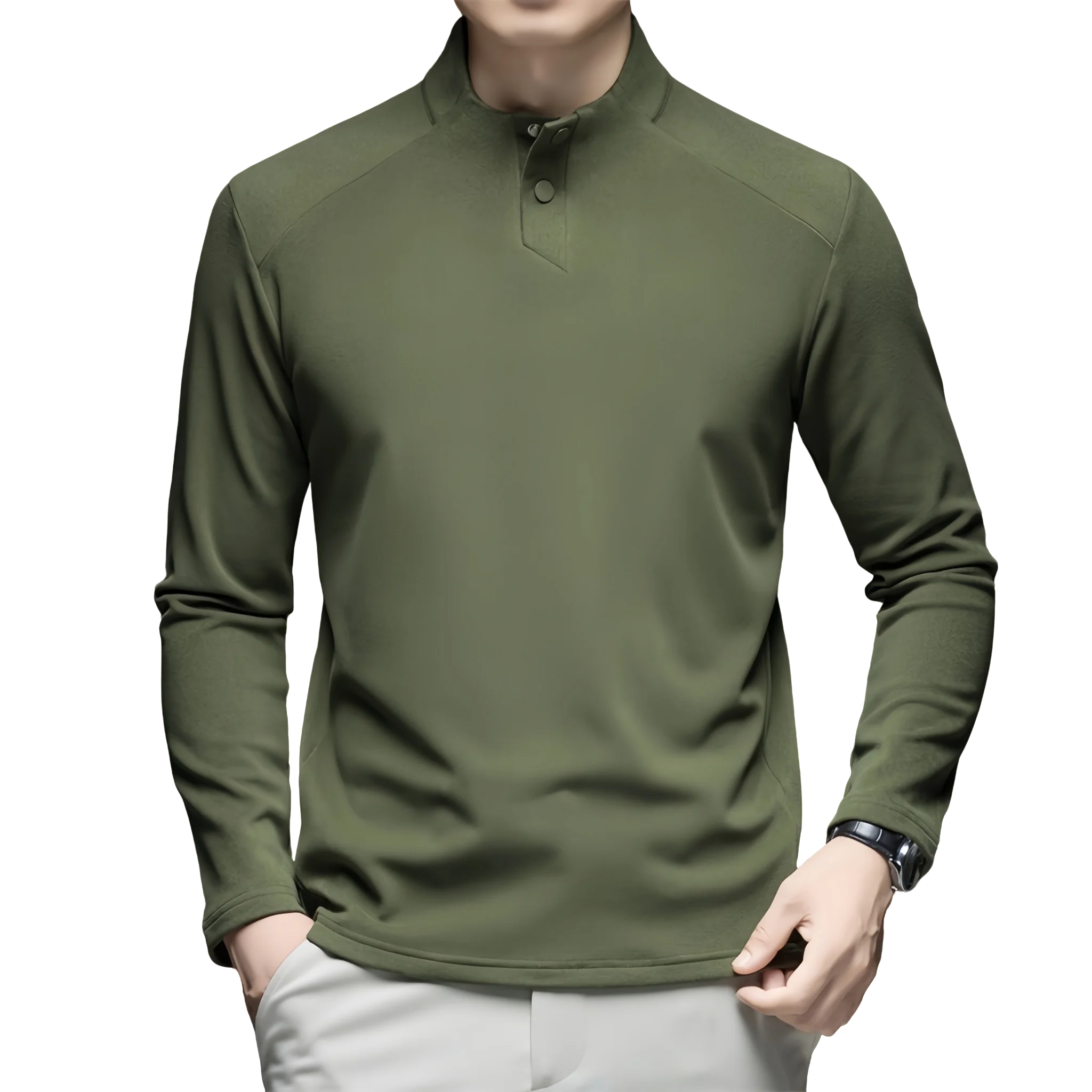 تي شيرت رجالي بأكمام طويلة وياقة نصف عالية لخريف و...