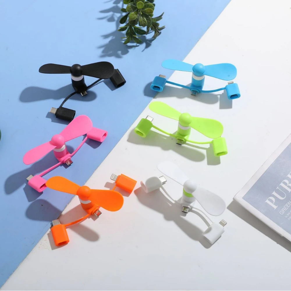 Portable USB Cooler Fan Mini 3 in 1 Cell Phone Universal Cooling Accessories For IPhone 15 14 13 Pro Max Micro Type-C IOS