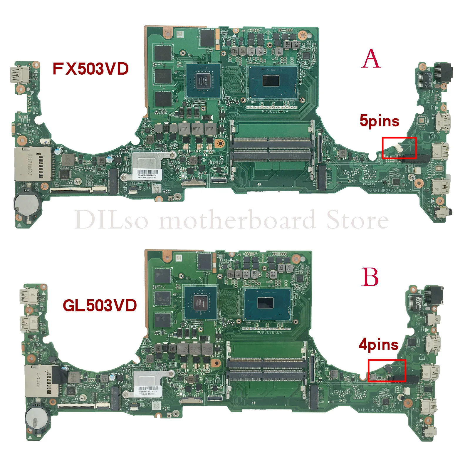KEFU FX503VD Motherboard For ASUS FX503 FX63V GL503VD DABKLMB28A0 DABKLAMB8B0 Mainboard With I7-7700HQ I5-7300HQ GTX1050-2G/4G