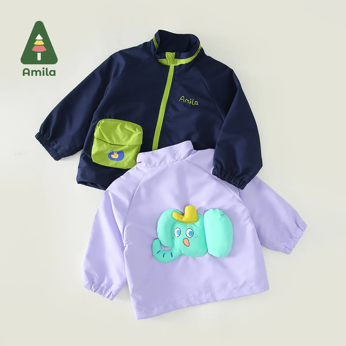 Amila Baby Jacket Spring Three-dimensional Cartoon Back Decorated Boys & Girls Contrasting Casual Windproof Coat