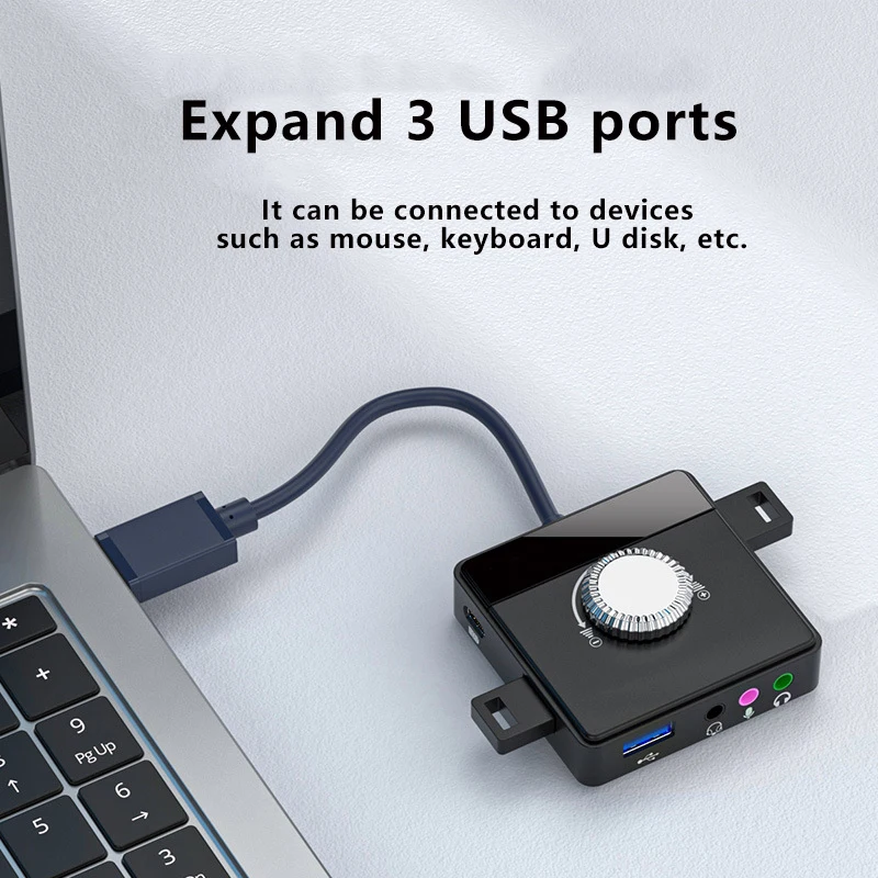 Nworld USB 외부 사운드 카드 3 포트-3.5mm 잭 PC 드라이버 프리 볼륨 조절 가능한 사운드 카드 외부 스테레오 오디오 어댑터