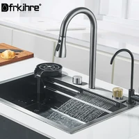 Dark Grey Nano Kitchen Sink Above Mount Washing Basin Chopping Board 304 Stainless Steel Single Grey Kitchen Sink Kitchen Faucet 1