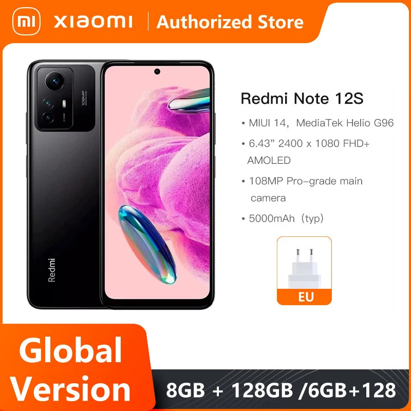 Global Version Xiaomi Redmi Note 12S 8GB 256GB Helio G96 108MP Camera 90Hz  6.43 AMOLED DotDisplay 33W Fast Charging 5000mAh