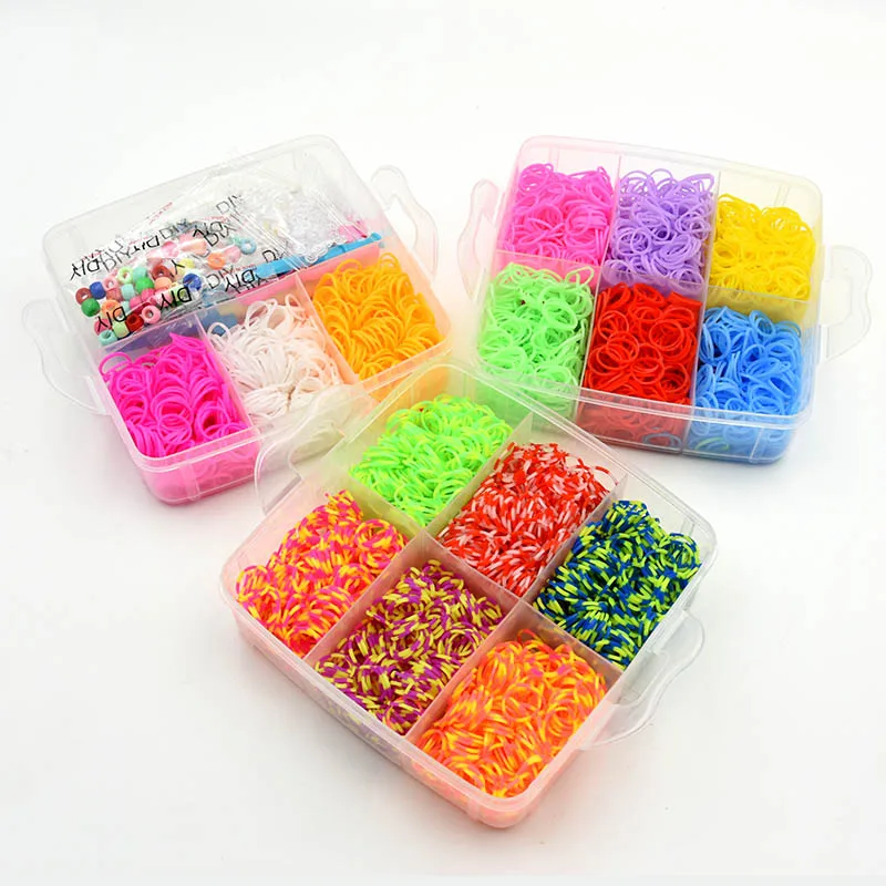 DIY Rubber Band Loom Bracelet Gift Box Loom Band Weaver Kit Loom Band Kit Loom Band Weaver Rubber Band Bracelet Kit Jewellery Making Kit Friendship Bracelet Making Kit Three-layer Weaving Machines Knitting Toys Crafts for Kids 4500pcs 15 Colors