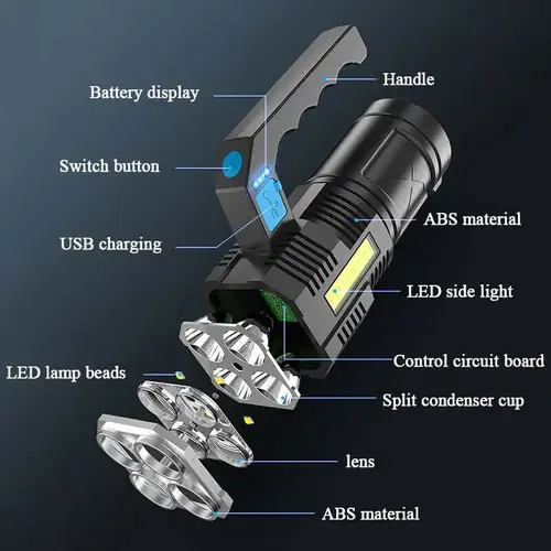 High Power Led Flashlights Quad-core Powerful Flashlight USB Rechargeable Led Flashlight Camping Ultra Bright Torch Flightlight - Image 5