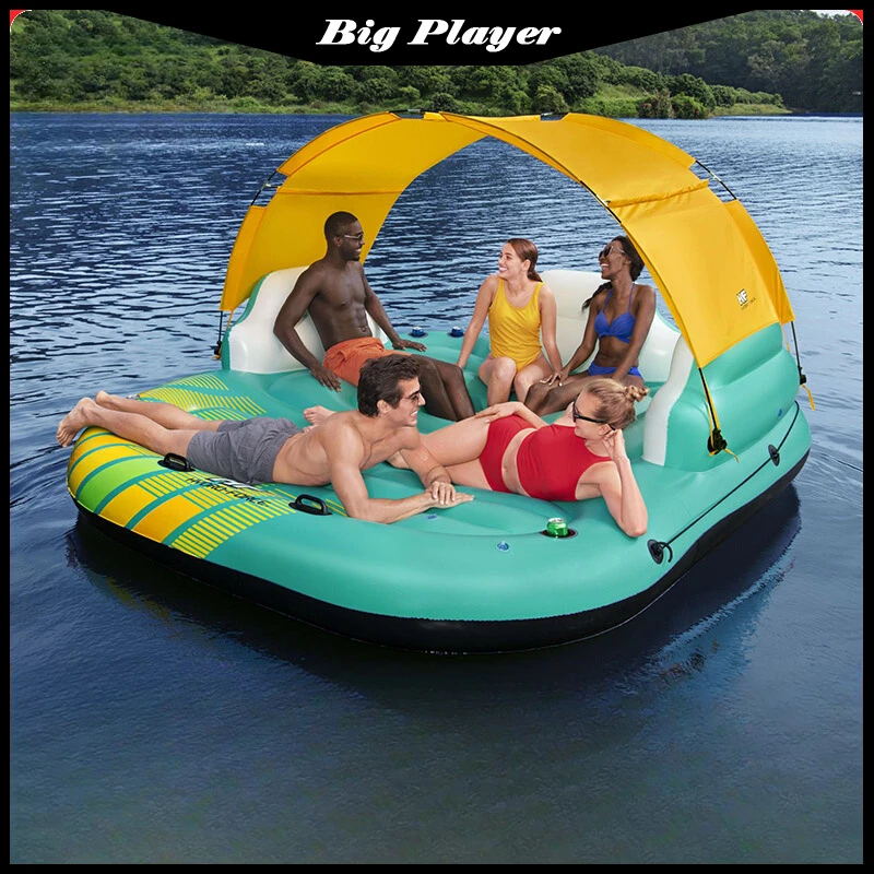 Oversized Inflatable Floating Island with Sunshade Floating Bed Mount 2