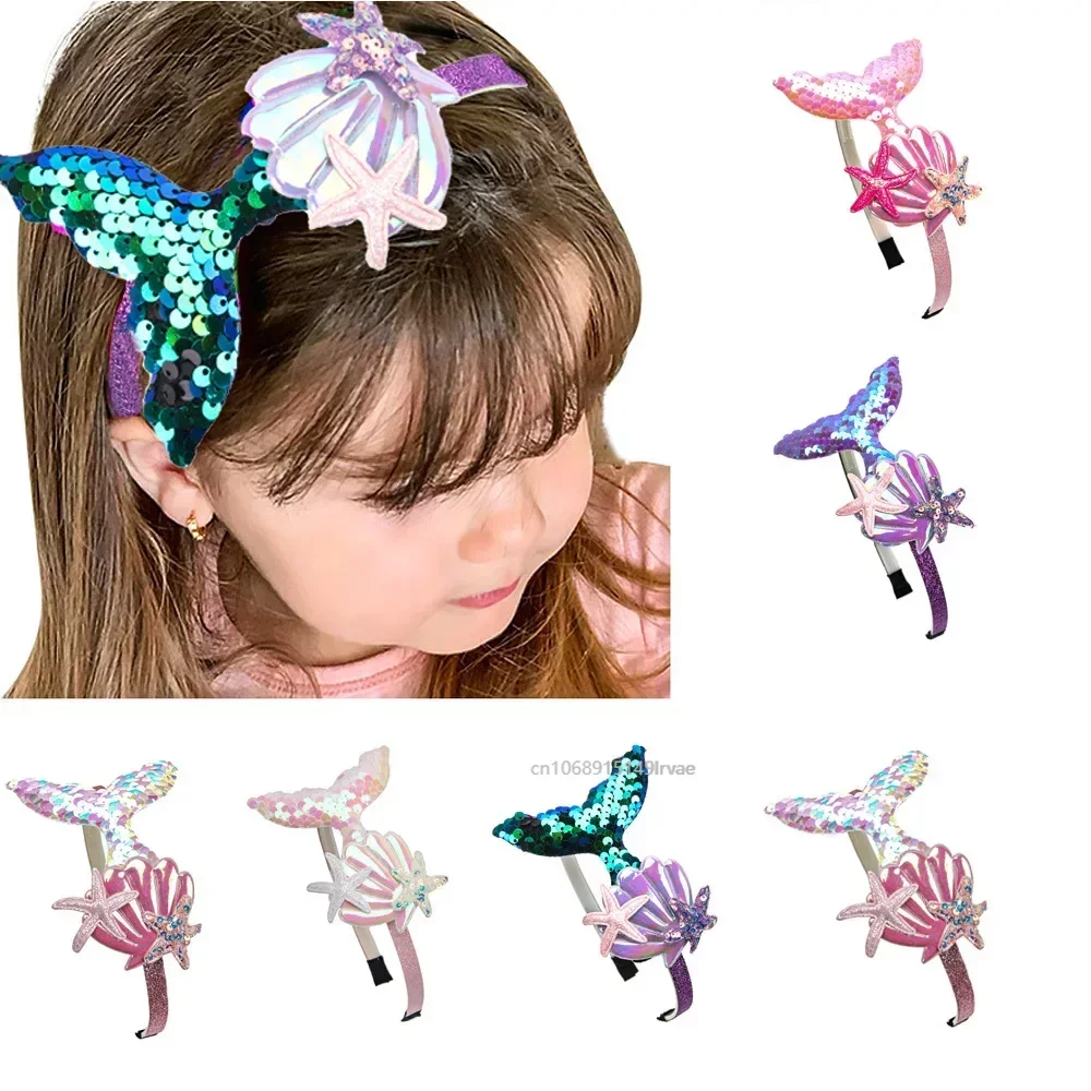 Girls Hairbands Mermaid Headwear Color Sequin Shells Shiny Princess Sweet Children's Hair Accessories Photo Prop Party Favors