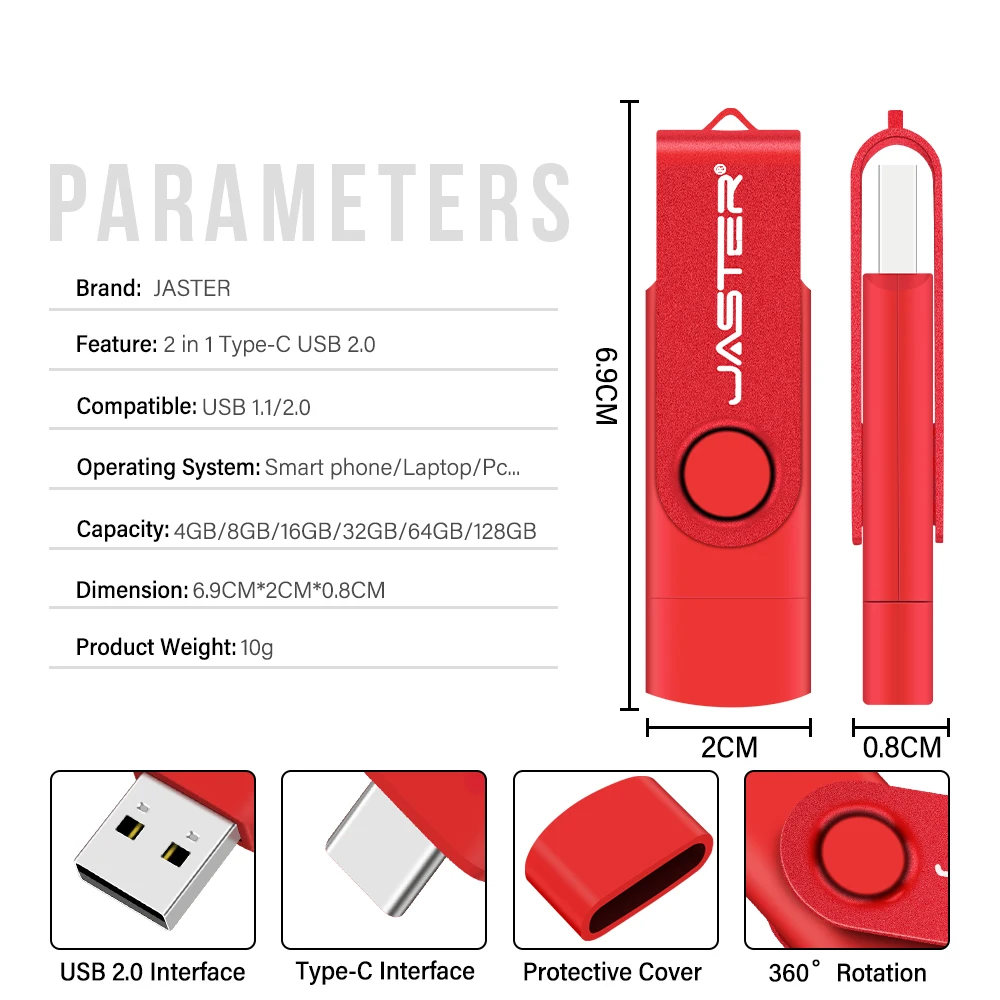 JASTER Type C USB 3.0 Flash Drive, OTG Memory Stick for Android Phone, 64GB 32GB, High Speed Keychain Design - Image 2