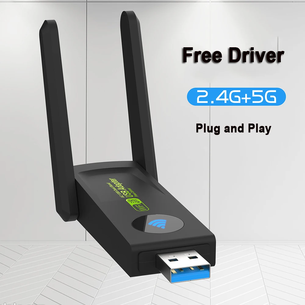 듀얼 밴드 무선 네트워크 카드 동글 와이파이 어댑터, 노트북 PC용 무료 USB 3.0 드라이버, 2.4GHz, 5GHz, 1300Mbps