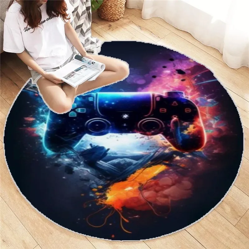 Neon Boy Games Round Carpet Vintage Design Print Living Room Bedroom Cute Washable Home Bedroom Rug Aesthetics Mat Decoration 3