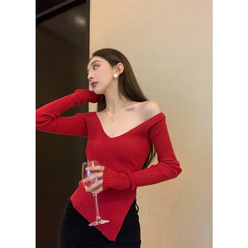 

Vintage V-neck Versatile Design Slim Fit Knit Topo