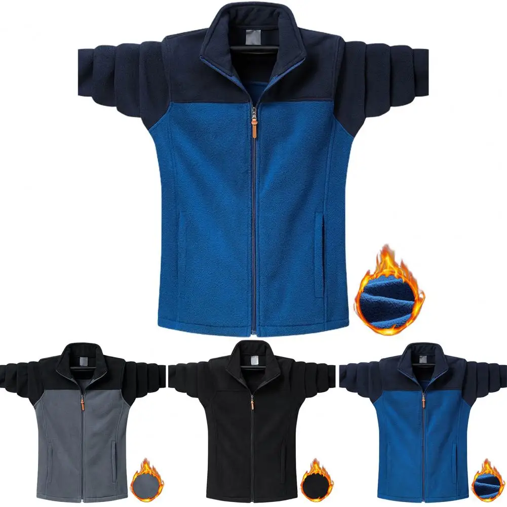 

Men Outerwear Stylish Men's Winter Coat Stand Collar Color Block Design Warm Cozy with Pockets for Fall Winter Men Warm Coat