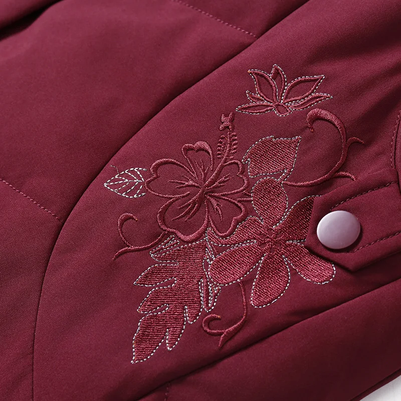 Real Fox Fur Collar White Duck Down Down Jacket Women's Mid-length 2021 Winter Dress Loose Middle-aged and Elderly Embroidered