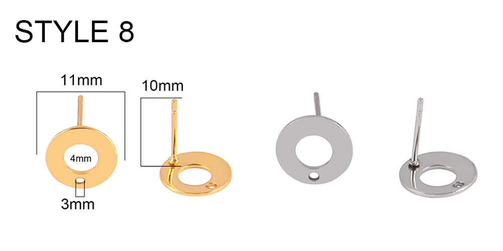 20 teile/los Edelstahl Polygonal Ohrring Pins Stud Ohrring Haken für Schmuck Machen Liefert Ohrringe Post Anschlüsse DIY – Detail 8
