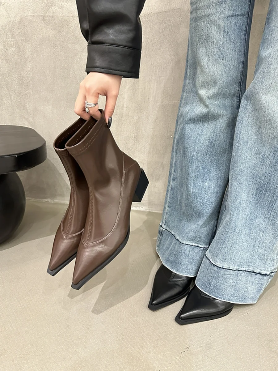 

Женские кожаные ботинки, зимняя обувь на молнии, дамские остроносые осенне-зимние резиновые ботильоны для верховой езды в римском стиле из микрофибры и искусственной кожи