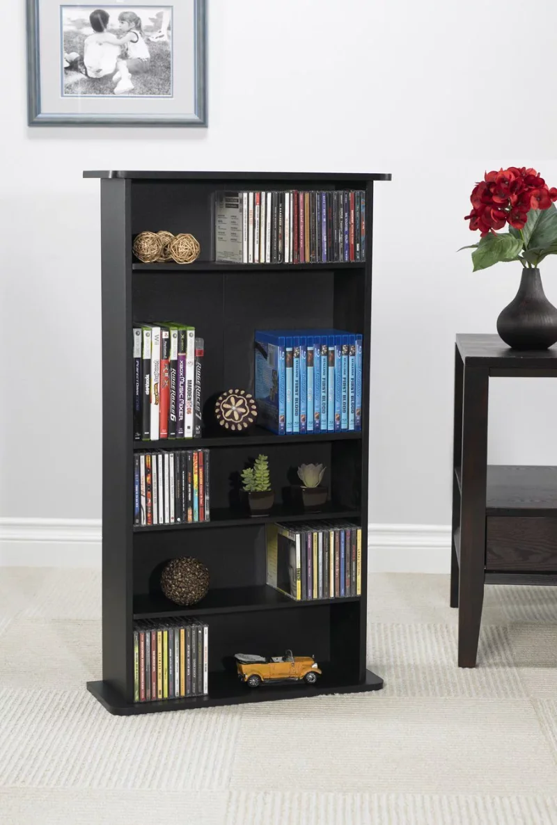 

Atlantic 36" Drawbridge XL Wood Media Storage Shelf and Bookcase, 10" Depth (240 CDs, 108 DVDs), Black Woodgrain