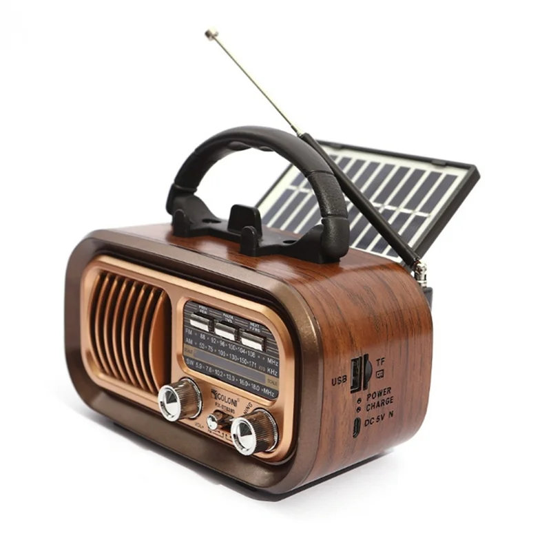 레트로 휴대용 라디오 - AM/FM/SW, Bluetooth, Solar/D 배터리/USB-C, TWS, TF/USB 재생, 빈티지 사운드