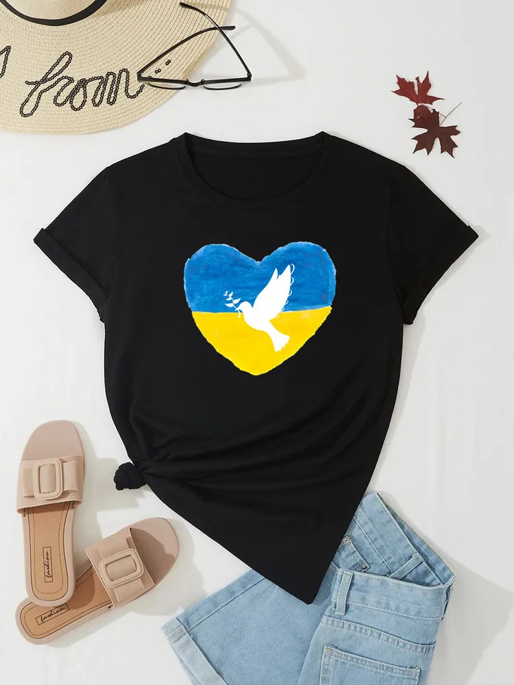 

Women Harajuku T Shirt Summer Ukraine Flag Sunflower Printed T-shirt Political T Shirt Round Neck Short Sleeve Pullover Top