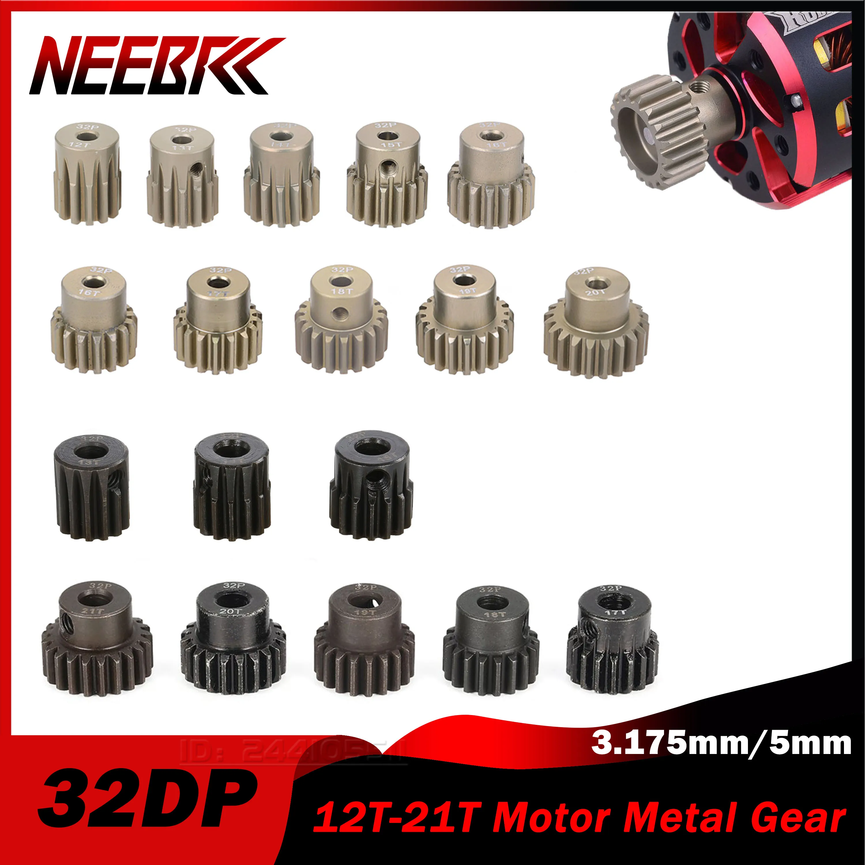 5 Pignoni Motore Per Auto RC 1/8 – 3.175mm Albero – Denti 14T 15T 16T 17T 18T In Alluminio