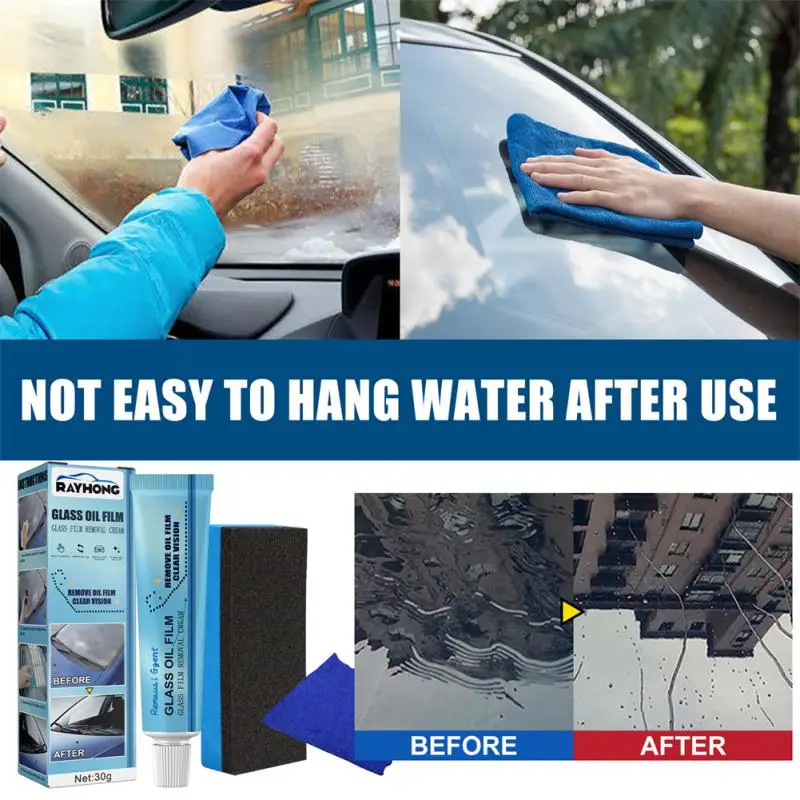 

30ml Auto Front Windshield Window Decontamination Rain-proof Remove Oil Film Clean Paste Car Glass Oil Film Remover Cleaner