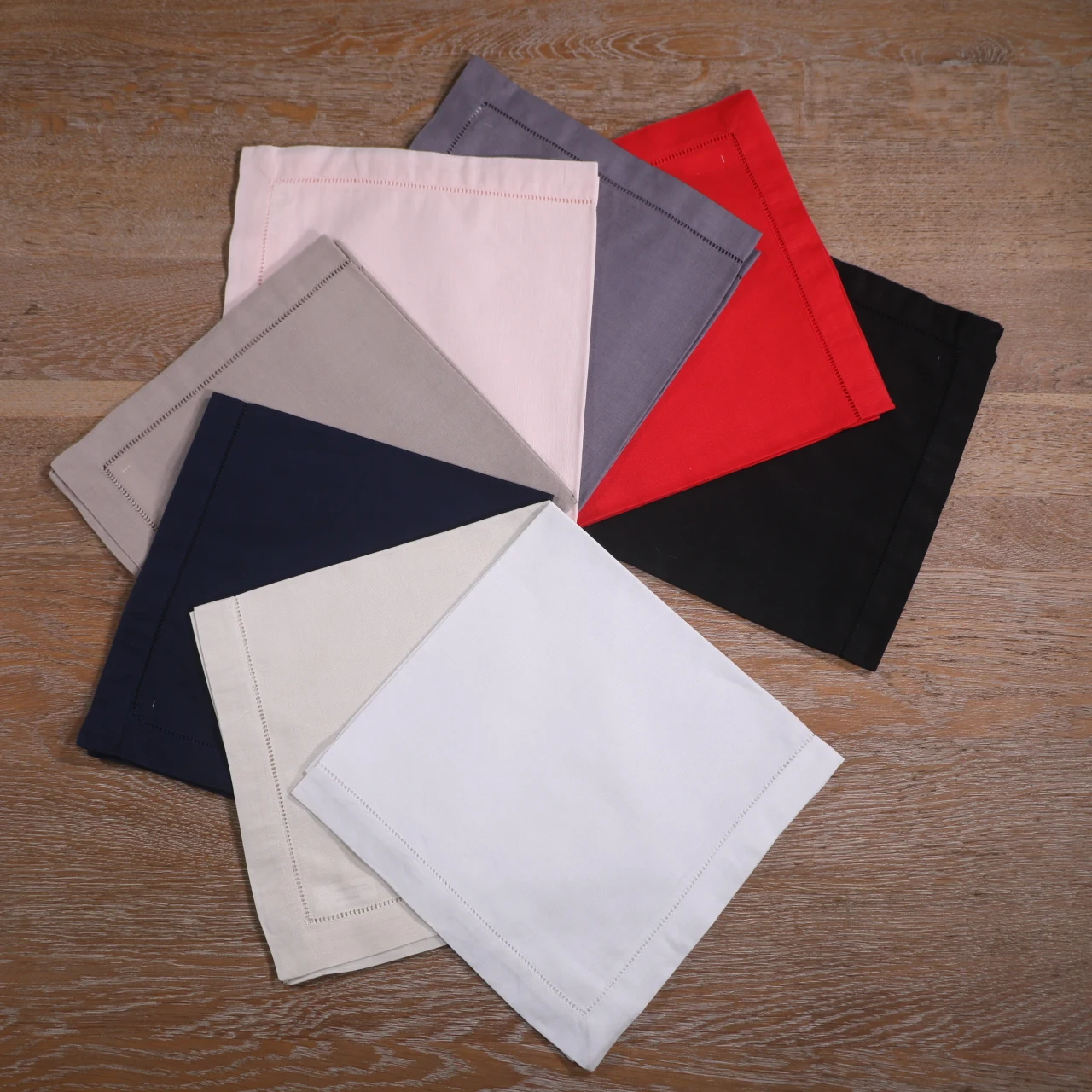 N065-20 12 Pieces 20"x 20" White Navy Ivory Black Pink Grey Red Khaki Linen Cotton Dinner Cloth NapkinsLadder Hemstitch Table