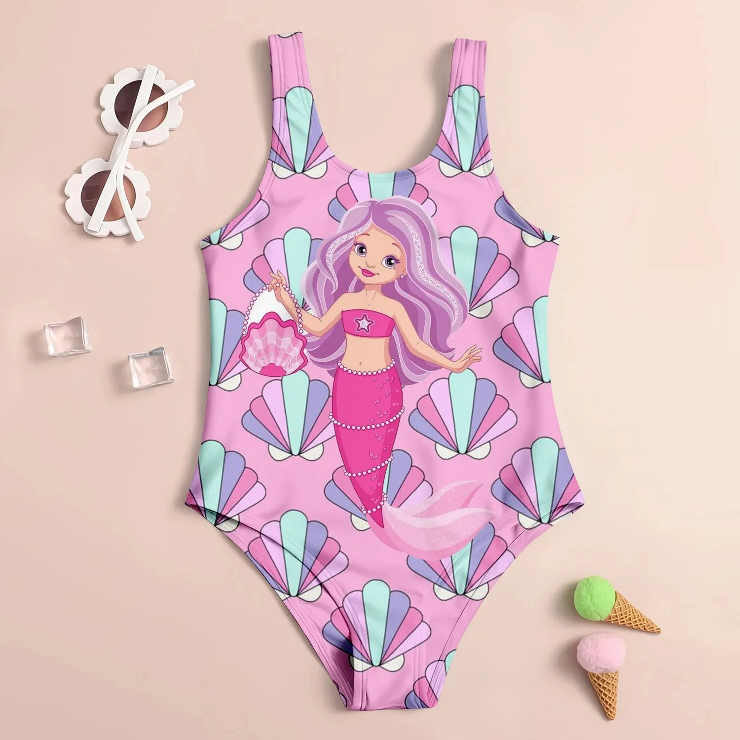 Summer Children's Swimsuit Cartoon Mermaid 3d Print Miniso Cute Girl Swimsuit Beach Children's Clothing Vacation Baby Swimsuit 3