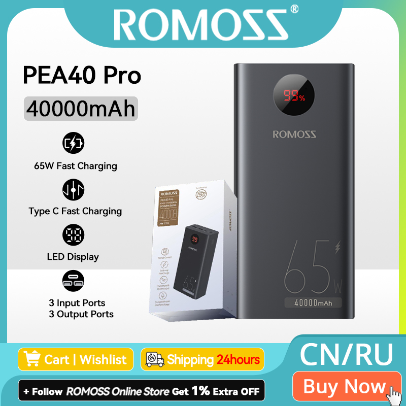 ROMOSS Powerful Power Bank 40000mAh 65W Dual Way Fast Charging PEA40 Pro External Battery For Xiaomi14 iphone Smartphones Laptop