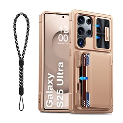 Premium Wallet Case with Card Holder & Kickstand - Full Body Protection with Camera Cover - Galaxy S25 Ultra (Lanyard)