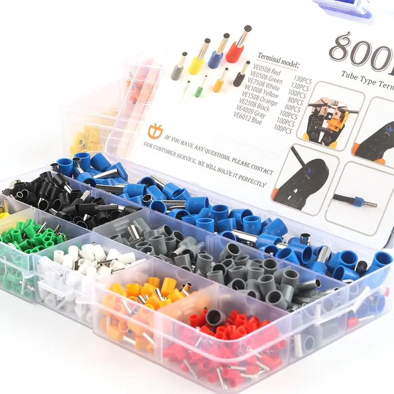 

800 PCS lectrical Crimp Terminals Wire Connector Boxed VE Tubular Crimp Terminal Electrical Wire Insulated Terminator Kit