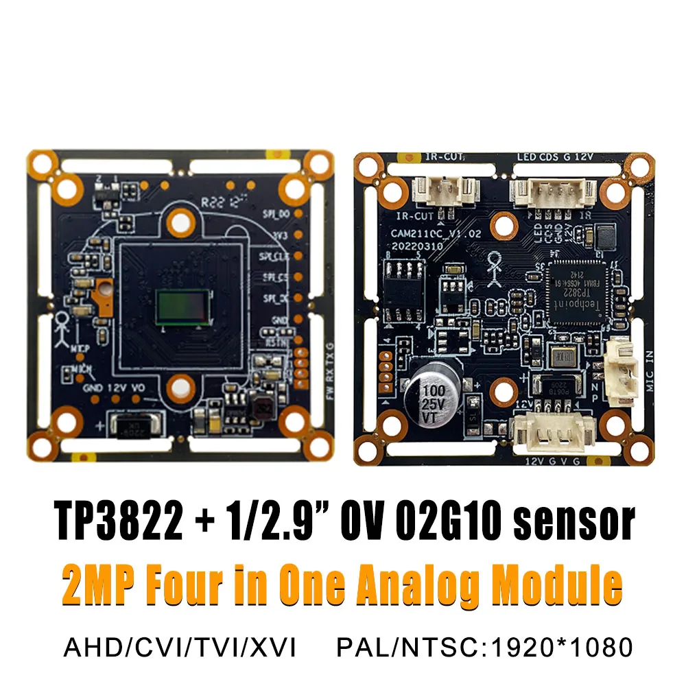

1080P 2.0MP 1920*1080 CCTV Camera module board HD AHD Camera Module TP3822 DSP+OV 02G10 sensor with Coaxial audio
