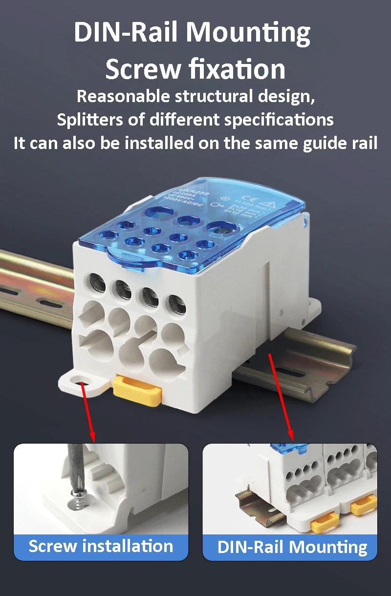 Description Picture 6 of itemTerminal Block UKK80A Electric Wire Connector one in multiple Out Din Rail distribution Wiring Accessories Blue Yellow Green Red